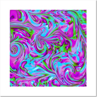 Abstract Complementary Colors Purple Green Swirl Posters and Art